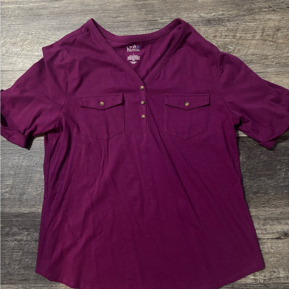 Women's Croft and Barrow Elbow Sleeve Utility Henley Top